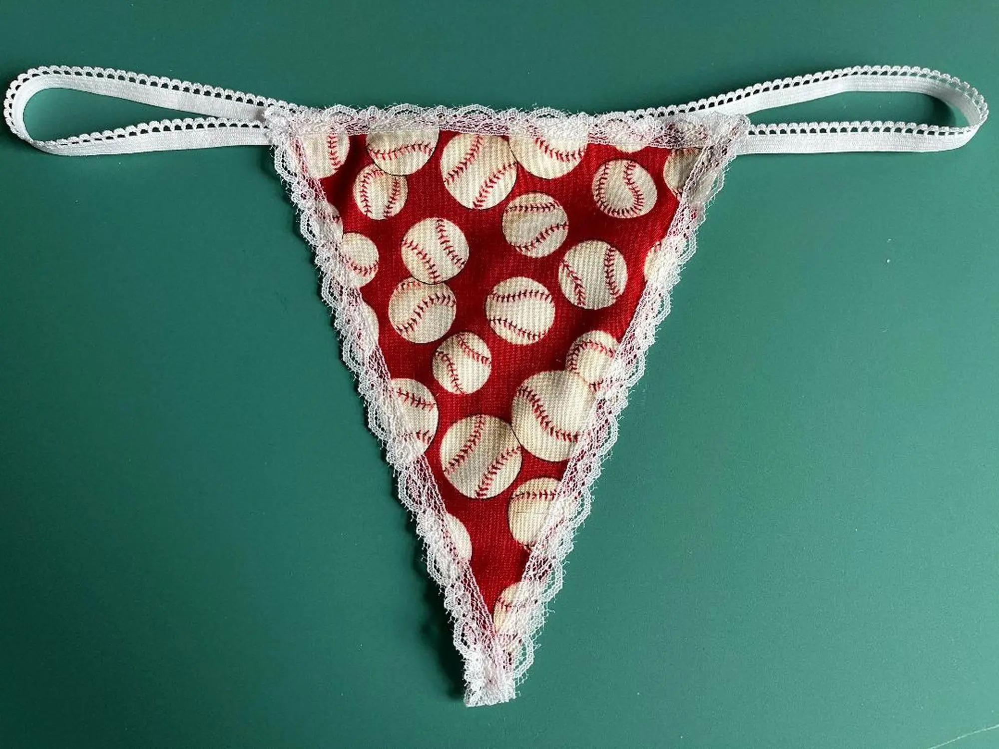 New Womens Red BASEBALLS String Thong Panty Underwear
