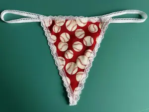New Womens Red BASEBALLS String Thong Panty Underwear