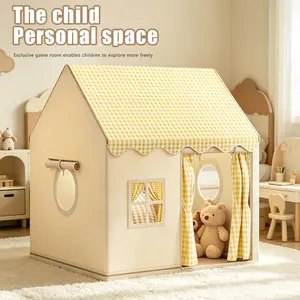 Round Grid Window Playhouse for Kids, Play Castle Tent with Check Pattern Side Windows, Ideal for Imaginative Play, Fun Indoor Outdoor Use