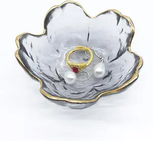 Small Jewelry Dish Tray, Flower Glass Ring Dish Engagement Gifts, Crystal Ring Holder Dish Jewlery Plate, Nightstand Decor Jewelry Tray Trinket Dish, Jewelry Bowl Dish for Rings, Earrings
