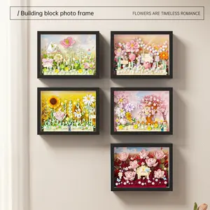 5 building block flower photo frames, Creative building blocks, DIY floral decoration paintings, hanging decorations, DIY floral block gifts, home & desktop decorations, birthday/holiday gifts, couple/girlfriend gifts