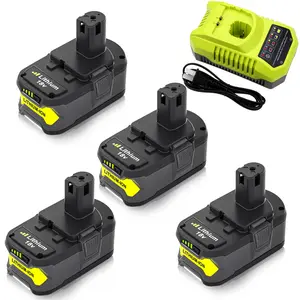 Replacement Ryobi 18V  8.0Ah Battery  and Charger P108 P102 P103 P104 P105 P107 P109 P122 P190 for 18 Volt Ryobi Battery,4Packs