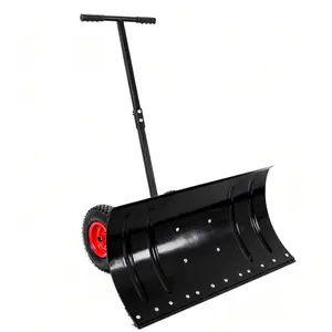 30" Wide Metal Snow Pusher with 15" Height & 2 Wheels,Adjustable Angle & Height Handle  for Effortless Snow Clearing,Ergonomic Single-Rod Design for Driveway & Sidewalk