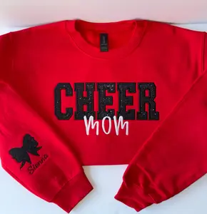 Cheer Mom Custom Appliqué Sweatshirt – Personalized with Name + Glitter Bow