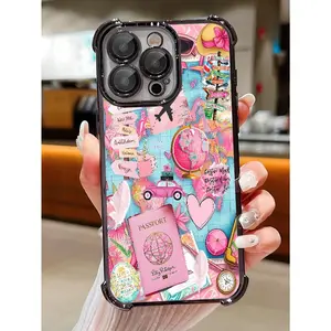 Pink heart label travel notebook, four-corner anti-drop transparent soft case, anti-slip, anti-fall, suitable for iPhone 17/16/15/14/13/12/11/X/XS/XSMAX, is a perfect gift for friends, family, and personal use.