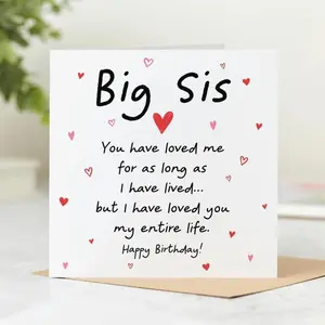 Big Sis Birthday Card, Creative Birthday Card with Envelope, Birthday Gift for Sister, Birthday Supplies, Greeting Card for Sister, Custom Message Card