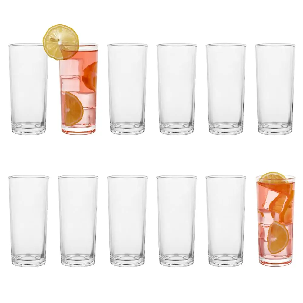 Highball Glasses Set Of 12-8oz Tall Water For Mojito  - Clear Drinking Glassware Kitchen Mixed Drinks (glass 12pcs8oz)