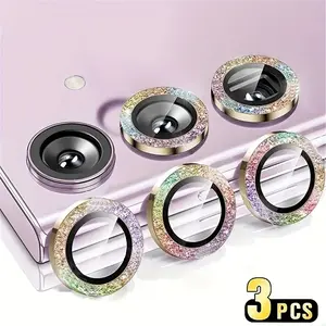 3-Pack Colorful Glitter Metal Glass Lens Protector for Samsung Galaxy A14 A34 A54 5g A55 A35 A15, Full Coverage Camera Protection Case