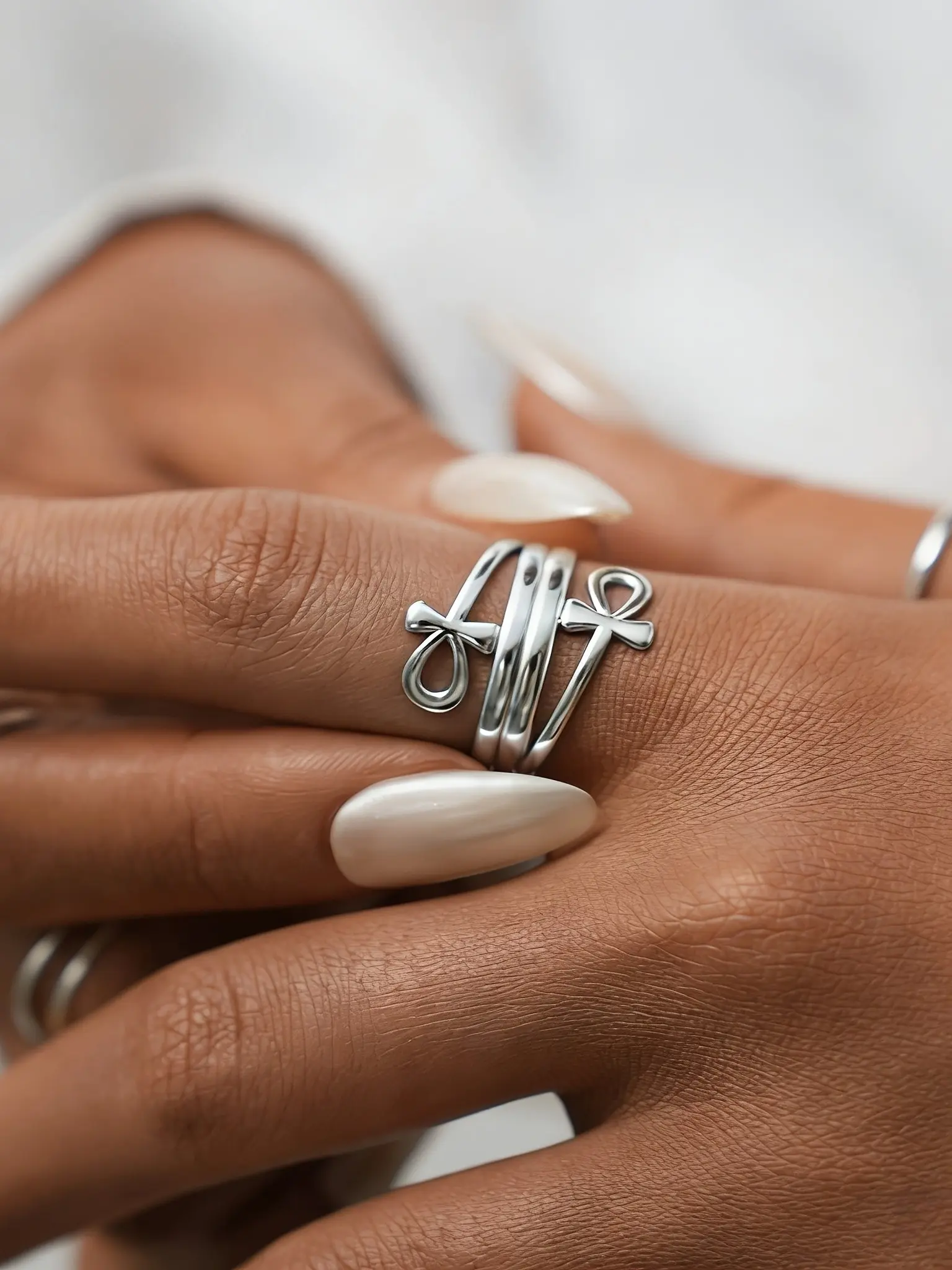 Egyptian Key of Life Cross Ring (Women's Edition), Adjustable Stainless Steel Open Ring, Durable Everyday Jewelry, Festive Style