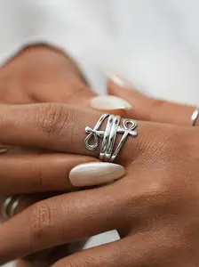 Egyptian Key of Life Cross Ring (Women's Edition), Adjustable Stainless Steel Open Ring, Durable Everyday Jewelry, Festive Style