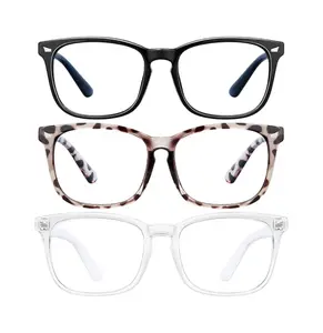 Chic Glasses for Woman Men, 99% Blue Light Blocking Glasses for Computer Gaming TV Phone Screen Square Frame, Anti Eyestrain & UV Glare Protection, 3 Pack