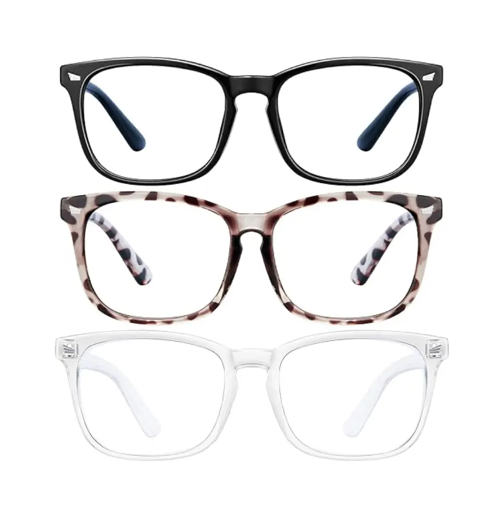 Chic Blue Light Glasses for Women - 99% Blocking, Anti-Eyestrain & UV Glare Protection, Eye-Friendly Frames, Anti-Blue Lenses, 3-Pack for Computer Gaming Screen Use
