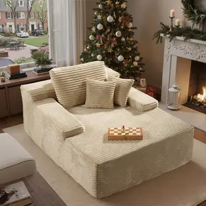 【Holiday Haul 】OOSWIFT 49'' Upholstered Sofa Bed with Throw Pillows and Armrests,Boneless Chaise Lounge,Indoor Sleeper Chair- Luxurious Plush Corduroy Chair Bed for Living Room - No Assembly Required