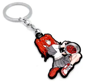 Anime Girl on Tire JDM Double Sided Metallic Keychain with  car Rim.
