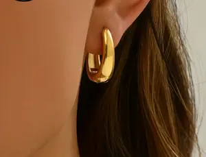 Hypoallergenic Stainless Steel Golden Oval Earrings Anti-Fade Comfortable Versatile Simple Elegant High-Quality Fashionable Women's Jewelry Accessories for Daily Wear or Parties Exquisite Gifts hypoallergenic surgical steel earring