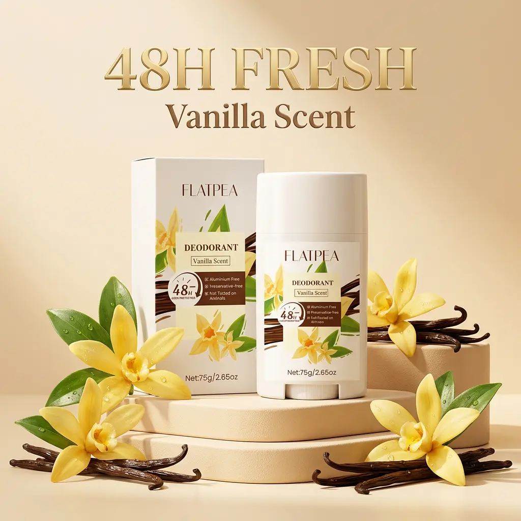 FLATPEA Vanilla Deodorant Stick - Aluminum Free, 48H Odor Protection, Invisible Solid Body Balm for Women & Men, 2.65oz fiji