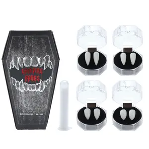 TikTokShopBlackFriday Vampire Fangs – 4 Pairs 4 Sizes Fake Teeth with Adhesive, Cosplay Party Costume, Christmas Gift Box, Spooky Shape Set , Vegan & Reusable