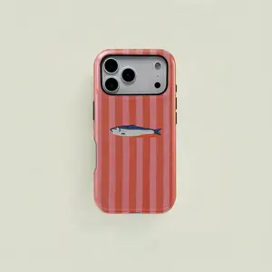 Striped Background Blue Fish Print Phone Case, Durable Two-In-One Protection,phone Case Suitable for Iphone 11/12/13/14/15/16/17 Pro Promax Plus Air and Samsung S22/S23/S24/S25 Plus Ultra Fe