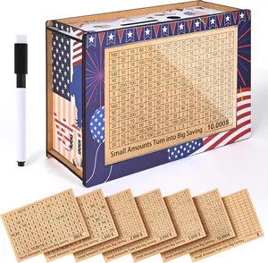 Cash Vault Wooden Savings Box, Piggy Bank for Adults & Kids, Wooden Cash Vault with 7 Stickers, Money Saver Box for 10k Smash Goals, Flag Design 10000 Savings Challenge Box