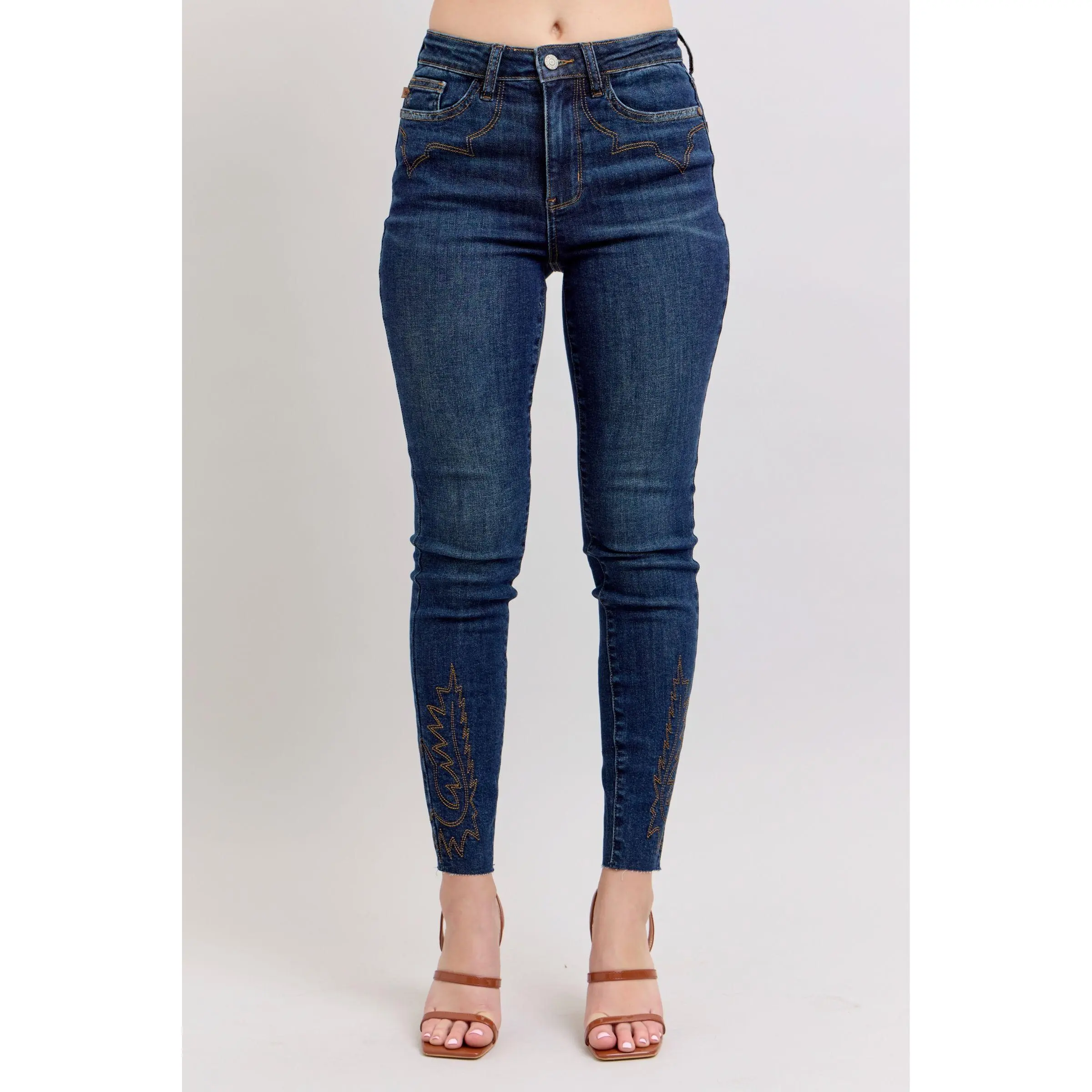Judy Blue Full Size Embroidered High Rise Skinny Jeans Plus Size Stretchy Cotton Blend Casual Bottoms All Seasons Women's Denim Top
