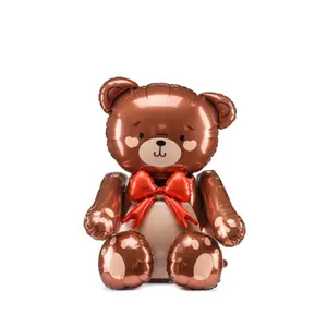 PartyDeco Standing Foil Balloon Teddy Bear with Red Bow Final Sale No Returns Perfect for Parties and Celebrations