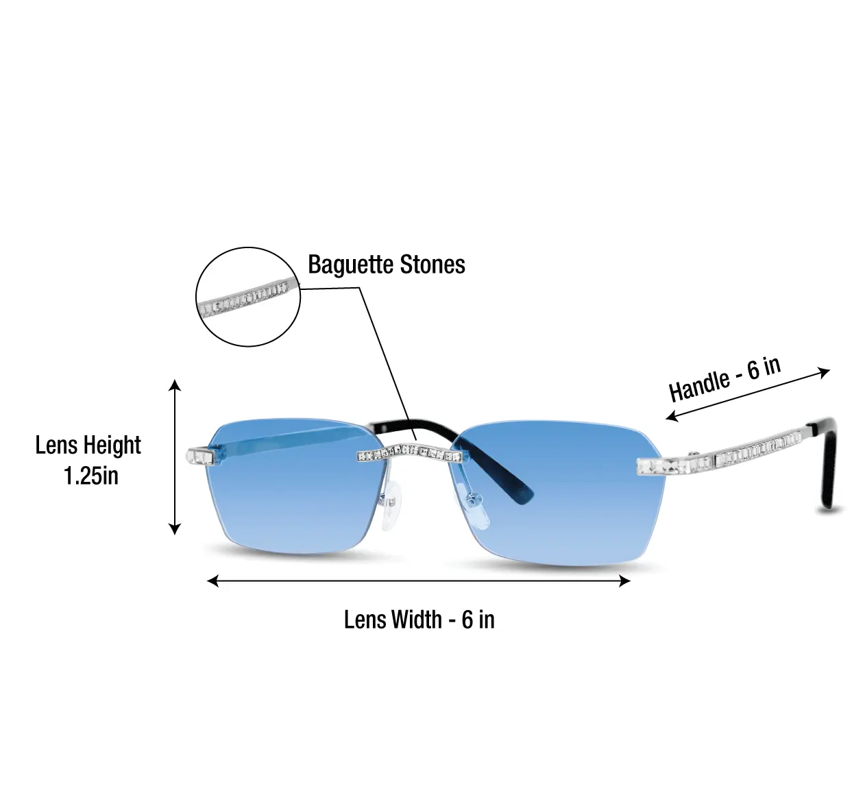 Baguette Stone Sunglasses – Blue Lens Rimless Design  display picture 2