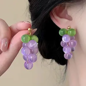 Grape Drop Earrings Green Violet Design ResinPurple Tone Perfect for Casual Attire Jewelry for Women Event Essential Party Crossing Gift
