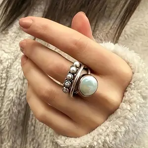 Elegant Vintage Ring with Multi-Layered Design and Artificial Pearl Inlay - Perfect for Daily Wear and Parties - Unisex Accessory sydney  ring  star oval  engagement