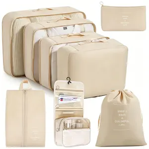 8 Pcs Travel Packing Cubes Set, Fabric Luggage Organizers with Hanging Toiletry Bag, Shoe Bag & Laundry Bag for Suitcase, Travel Essentials for Women Men, Travel Accessories