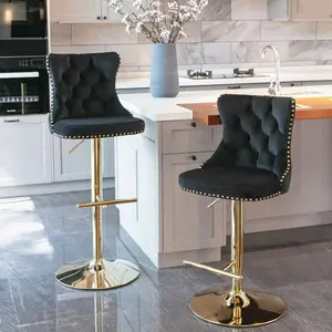 Set Of 2 Modern Velvet Dining Bar Chairs Adjust Counter Height Barstools With Metal Chrome Base Swivel Bar Stool With Button Tufted Back For Kitchen Home Bar Dining Room Office