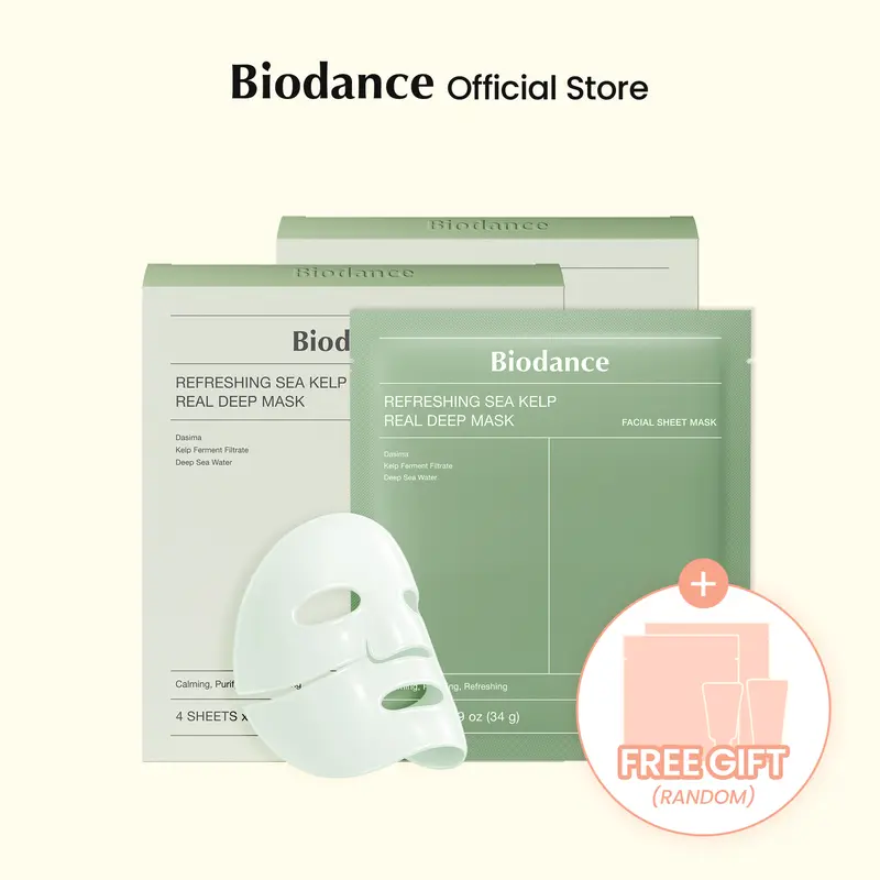 [Biodance Official] Sea Kelp Real Deep Mask | Calming Oil & Sebum Control Blemish Care Hydrate Restore Soothing Nourishing Skin Repair Oily Skin, Deep Sea Minerals, Overnight Hydrogel Mask - 34g * 8ea + FREE GIFT