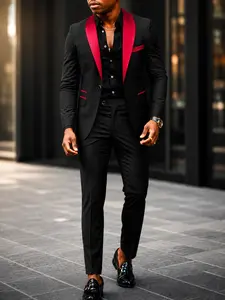 Men's Luxury Blazer and Pants Set – Elegant Red Lapel Suit for Special Occasions