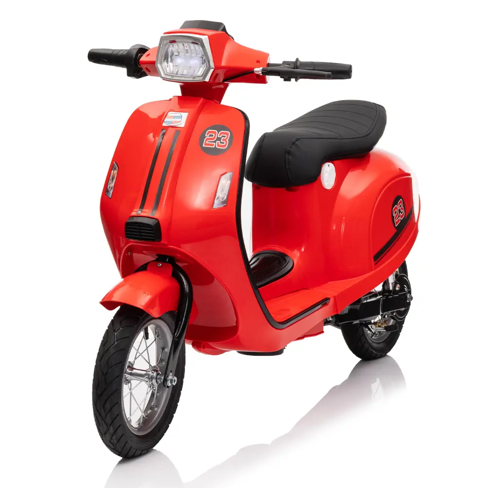 24V 250W Powerful Kids' Electric Scooter, 12-inch Inflated Tires, Hand Accelerator & Brake, Dual Rear Suspension, High/Low Speed, Bluetooth MP3 Player, Slow Start for Safe Smooth Ride