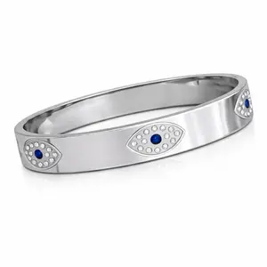 Mystique Jewelries 1pc Stainless Steel Bangle/Bracelet with Evil Eye rhinestone design Unisex Luxury Design Couple Bracelet for Men & Women
