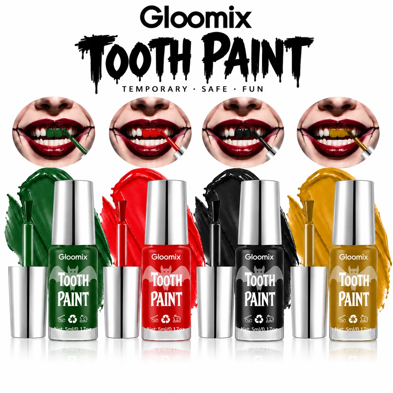 Gloomix Halloween Temporary Black Tooth Paint - SFX Cosmetic for Decayed, Rotten, Cruddy, Missing Teeth Makeup, Ideal for Cosplay, Theater