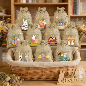Easter Bunny Drawstring Bags 12 Pack Happy Easter Candy Present Packaging Sack[1.13]