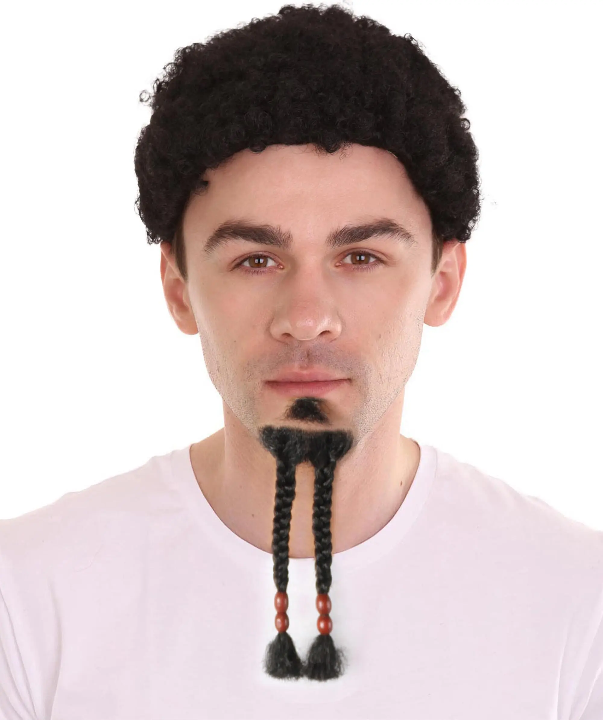 Men’s Sparrow Goatee, Long Black Beard, Human Hair with Flame-Retardant Synthetic Fiber for Cosplay