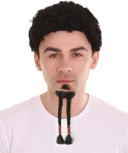 Men’s Sparrow Goatee, Long Black Beard, Human Hair with Flame-Retardant Synthetic Fiber for Cosplay
