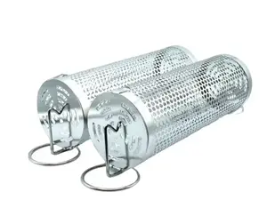 Rolling Grill BBQ Basket, Grilling Tube Accessories for Veggies, Meats, Fish, Seafood, Quality Stainless Steel, Dad, Him, Boyfriend Gifts