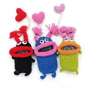 Cute Crochet Monster Keychain – Handmade Cartoon Key Holder with Funny Mouth Design, Soft Yarn Car Accessory