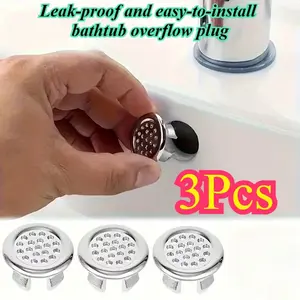 3-Piece Abs Plastic Sink Overflow Cover Set, Chrome Round Hole Drain Cap, Seamless Fit, Smooth Surface, DIY Repair Kit