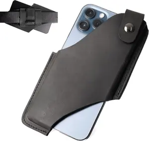 Leather Cell Phone Holster with Belt Clip,Leather Phone Pouch for   Motorola,Belt Case with Belt Loops,Leather Phone Case on Belt,Cell Phone Sheath,Large Size,Black