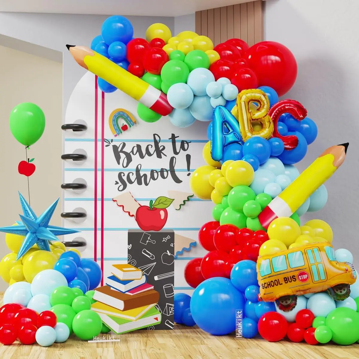 Back to School Party Decorations, 153Pcs Rainbow Balloons Garland Arch Kit with Pencil School Bus ABC Foil Balloons for Graduation First Day of School Kindergarten Classroom Party Supplies Heukikt