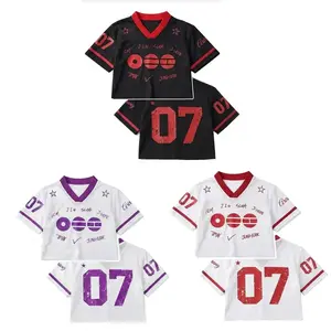 Arirang 2026 Mesh Crop Top Football Jersey for Women, Bangtan Crop Top, Mesh Chicago World Tour Be Back Jersey for Girl
