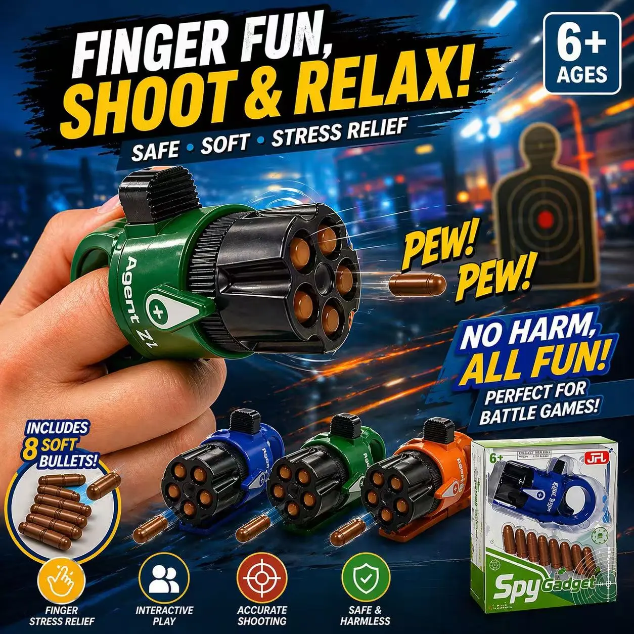 BlindBeat Finger Shooter Fidget Toy, Funny Stress Relief Desk Toy,Shell Ejecting Toy Blaster, Outdoor Backyard Battle Game, Stress Relief Fidget Toy, Fun Interactive Gift for Kids & AdultsStress Relief Fidget Toy That’s Totally Harmless