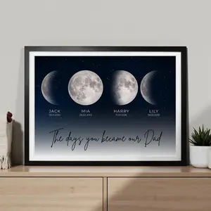 Personalized Moon Phase Print for Dad, The Day You Became Our Dad, Custom Father's Day Print, Moon Phase Wall Art, Gift for Dad, Print Only