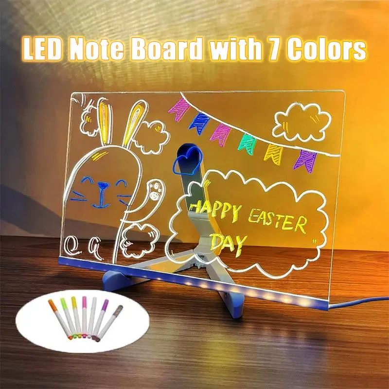 Children's Gift Creative Rewritable Message Board, Store Display Board,Luminous Dry Erase Board with Stand as a Glow Memo LED Letter Message Board, Note Led Write Board , Suitable for Office, School,Home,Store - 11.8 X 7.9 inches Free with 7 Pens