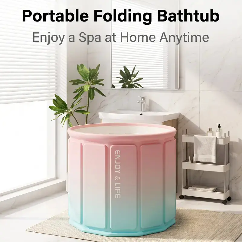 Foldable Bathtub for Adults, Portable Ice Bath Tub & Hot Spa Soaking Tub, 6-Layer Insulated Small Bathtub, Space Saving Indoor Outdoor Use (65*35)#SummerVibes