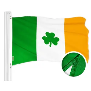 Irish Shamrock Flag 300D Embroidered Polyester 3x5 Ft