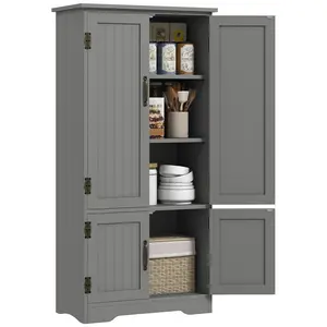 HOMCOM 48.5"  Kitchen Pantry Cabinet, Compact Farmhouse Storage Cabinet Organizer with 2 Adjustable Shelves and 4 Beadboard Doors for Dining Room, Black